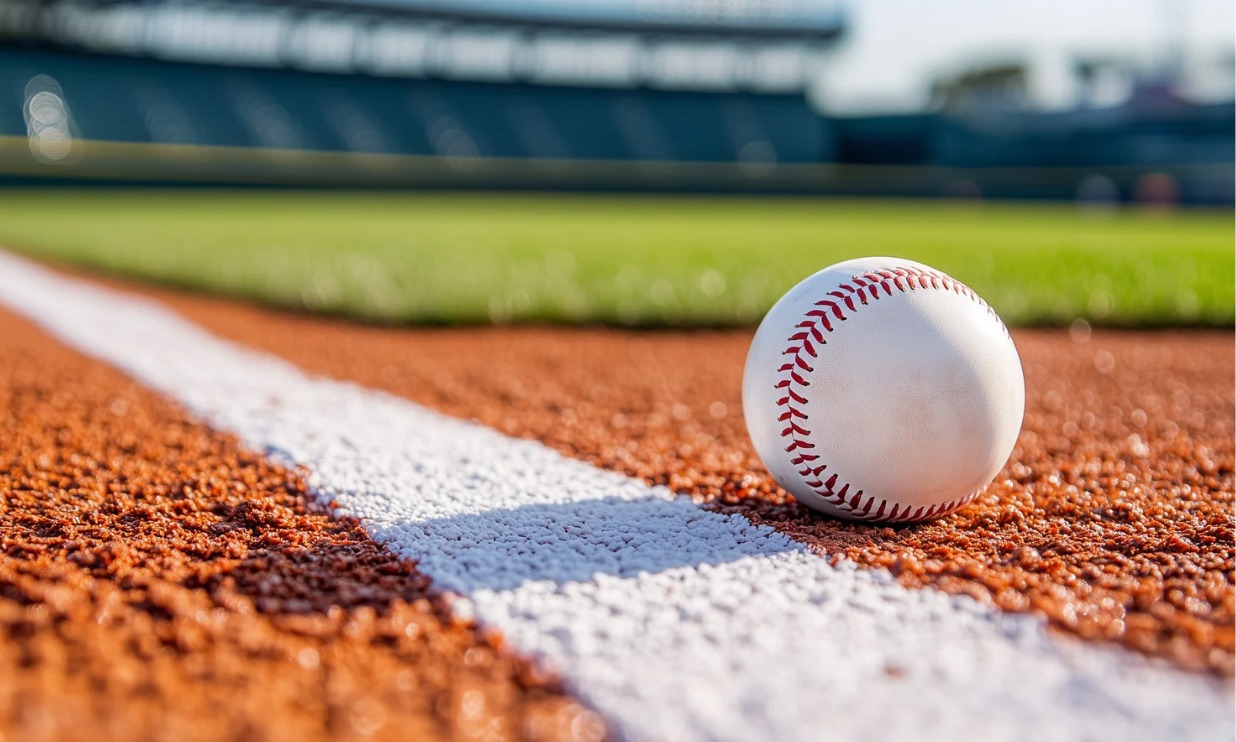 Baseball resting along the foul line on a baseball field, illustrating an investment risk analogy.